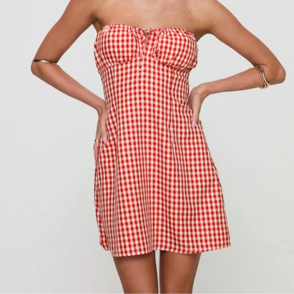 Princess Polly Double Date Mini Dress Red Gingham - Picture 2 of 6